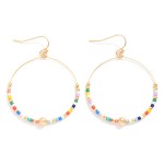 Wholesale seed Beaded Hoop Drop Earring Gold Tones L