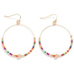 Wholesale seed Beaded Hoop Drop Earring Gold Tones L