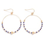 Wholesale seed Beaded Hoop Drop Earring Gold Tones L