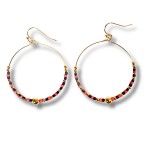 Seed Beaded Hoop Drop Earring Featuring Gold Tones 

- Approximately 2" L 