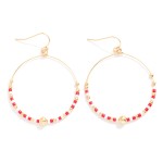 Wholesale seed Beaded Hoop Drop Earring Gold Tones L