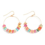Wholesale stone Disk Beaded Hoop Drop Earrings L