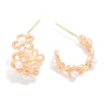 Wholesale metal Flowers Hoop Earrings Pearl Details D