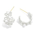 Wholesale metal Flowers Hoop Earrings Pearl Details D