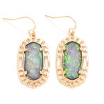 Wholesale pearlescent Stone Drop Earrings Metal Border L