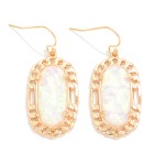 Wholesale pearlescent Stone Drop Earrings Metal Border L