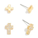 Wholesale set Two Metal Rhinestone Cross Stud Earrings L