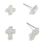 Wholesale set Two Metal Rhinestone Cross Stud Earrings L