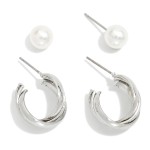 Wholesale set Two Pearl Hoop Earrings L