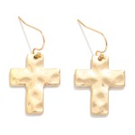 Hammered Metal Cross Drop Earrings 

- Approximately 1.5" L 