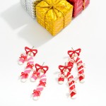 Wholesale painted Metal Bow Candy Cane Post Drop Earrings L