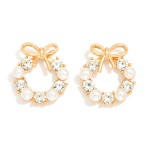 Wholesale pearl Rhinestone Wreath Post Drop Earrings L