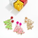 Wholesale enamel Christmas Tree Earrings Metal Bow Post Drop Glitter Rhinestone