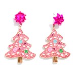 Wholesale enamel Christmas Tree Earrings Metal Bow Post Drop Glitter Rhinestone