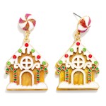 Wholesale acetate Gingerbread House Drop Earring Rhinestone Glitter Details Pepp