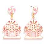 Wholesale acetate Gingerbread House Drop Earring Rhinestone Glitter Details Pepp