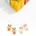 Wholesale enamel Metal Reindeer Drop Earrings Glitter Rhinestone details L