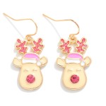 Wholesale enamel Metal Reindeer Drop Earrings Glitter Rhinestone details L