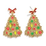 Wholesale enamel Christmas Tree Earrings Rhinestone Studded Bow Post Drop Glitte