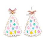 Wholesale enamel Christmas Tree Earrings Rhinestone Studded Bow Post Drop Glitte