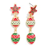 Wholesale linked Enamel Christmas Ornament Post Drop Earrings L