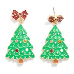 Wholesale enamel Christmas Tree Earrings Metal Bow Post Drop Glitter Rhinestone