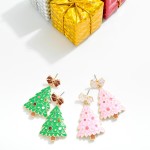 Wholesale enamel Christmas Tree Earrings Metal Bow Post Drop Glitter Rhinestone
