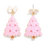Wholesale enamel Christmas Tree Earrings Metal Bow Post Drop Glitter Rhinestone