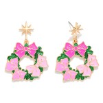 Wholesale enamel Christmas Wreath Bows Drop Earring Star Post Drop L