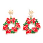 Wholesale enamel Christmas Wreath Bows Drop Earring Star Post Drop L