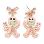 Wholesale metal Gingerbread Drop Earring Rhinestone Bow Post Drop L