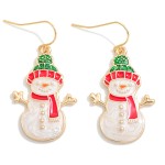 Wholesale enamel Metal Snowman Drop Earrings L