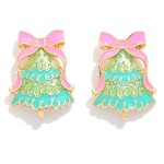 Wholesale enamel Metal Christmas Tree Post Drop Earrings Glitter Accents L