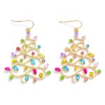 Wholesale gold Metal Curvy Christmas Tree Drop Earrings Rhinestone Christmas Lig