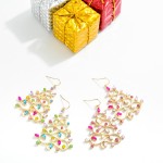 Wholesale gold Metal Curvy Christmas Tree Drop Earrings Rhinestone Christmas Lig