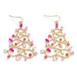 Wholesale gold Metal Curvy Christmas Tree Drop Earrings Rhinestone Christmas Lig