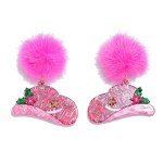 Wholesale glittery Acetate Western Hat Drop Earrings Pompom Post Drop L