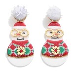 Wholesale glitter Acetate Snowman Post Drop Earrings Pompom Post L