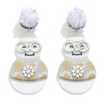 Wholesale glitter Acetate Snowman Post Drop Earrings Pompom Post L