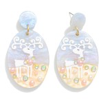Wholesale enamel Reindeer Chunky Glitter Acetate Oval Post Drop Earrings Rhinest