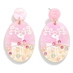 Wholesale enamel Reindeer Chunky Glitter Acetate Oval Post Drop Earrings Rhinest