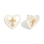 Wholesale hammered Metal Heart Post Drop Earrings Cross Detail L