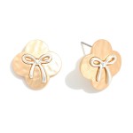 Wholesale hammered Matte Metal Clover Post Earrings Bow Detail L