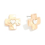 Wholesale hammered Metal Plus Cross Earrings Textured Heart Detail L