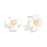 Wholesale hammered Metal Plus Cross Earrings Textured Heart Detail L