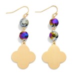 Wholesale linked Glass Bead Metal Clover Drop Earrings L