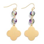 Wholesale linked Glass Bead Metal Clover Drop Earrings L