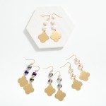 Wholesale linked Glass Bead Metal Clover Drop Earrings L