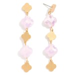 Wholesale linked Glass Crystal Clover Drop Earring Clover Post L