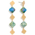 Wholesale linked Glass Crystal Clover Drop Earring Clover Post L